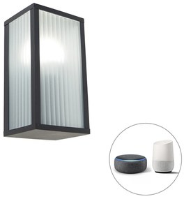 LED Candeeiro de parede exterior inteligente preto com vidro canelado incluindo WiFi A60 - Charlois Moderno