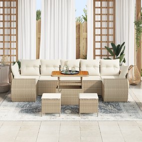 Conjunto de Sofá de Jardim vidaXL 10 Peças com Almofadas Bege Rattan P