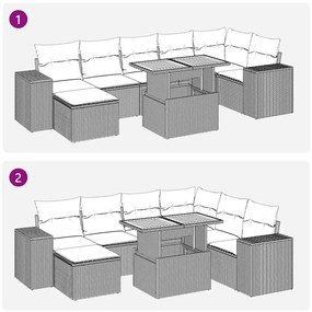 8 pcs conjunto sofás de jardim com almofadões vime PE preto