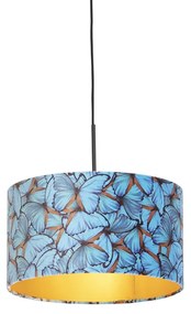 Candeeiro de suspensão com abajur de veludo com borboletas douradas 35 cm - Combi Clássico / Antigo
