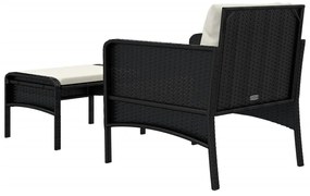 2 pcs conjunto lounge de jardim c/ almofadões vime PE preto