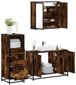 vidaXL 3 pcs conjunto de móveis WC madeira processada carvalho fumado