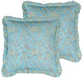 Conjunto de 2 almofadas decorativas com padrão de flores em algodão azul 45 x 45 cm AMOENA Beliani