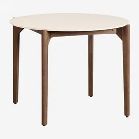 Mesa De Jantar Redonda Ø100 Cm Em Cimento E Madeira De Acácia Xajul Castanho-acácia Escuro - Sklum