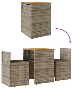 3 pcs conjunto bistrô com almofadões vime PE cinza
