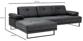 Sofá de Canto Mustang – Antracite – 174 x 274 cm