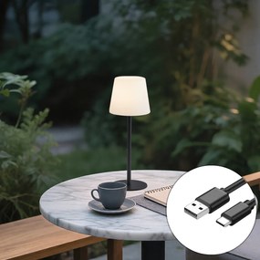 Candeeiro de mesa preto recarregável com LED e dimmer IP54 - Jude