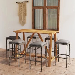 vidaXL 7 pcs conjunto de bar para jardim com almofadões cinzento