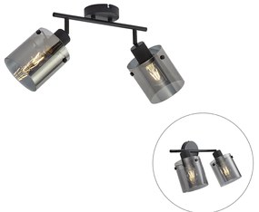 Foco de teto de design preto com vidro fumê 2 luzes - Domo