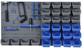 DURHAND Prateleira de Parede Organizador de Ferramentas Prateleiras de Armazenamento com 28 Caixas 54x95 cm Cinza e Azul