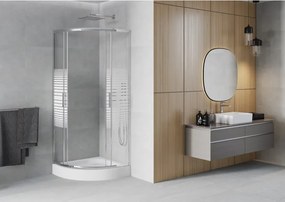 Mexen Rio cabine de duche semicircular 70 x 70 cm, faixas brancas, cromado + base de duche, branco - 863-070-070-01-20-4710