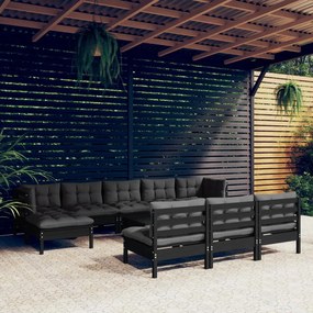 vidaXL 11 pcs conjunto lounge de jardim c/ almofadões pinho preto