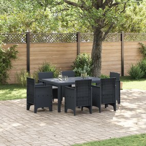 vidaXL Conjunto de Jantar de 7 Peças com Almofadas de Rattan Poliéster Antracite