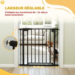 Barreira de Segurança para Cães e Bebés, 70 x 3 x 76 cm, Fixação por Pressão sem Perfuração, Preta