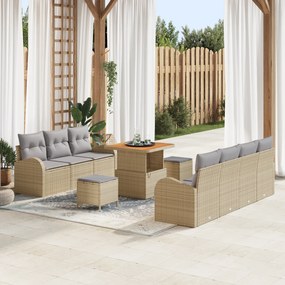 Conjunto de Sofá de Jardim vidaXL 10 Peças com Almofadas Bege Rattan S