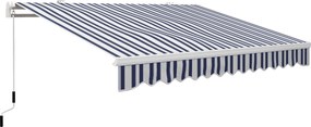 Outsunny Toldo Manual Retrátil 395x245 cm Ângulo Ajustável Braço Articulado Anti-UV e Impermeável Montagem na Parede Azul e Branco | Aosom Portugal