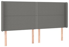 Cabeceira de cama c/ LED tecido 163x16x118/128 cm cinza-escuro