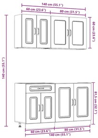 4 peças armário de cozinha conjunto Kalmar cinza sonoma