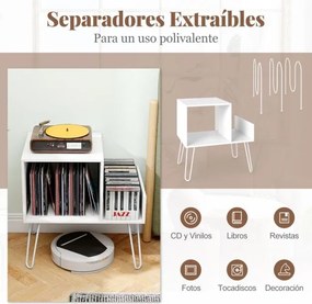 Móvel para gira-discos e discos de vinil com estação de carregamento 66 x 45 x 67 cm, Separador removível Branco