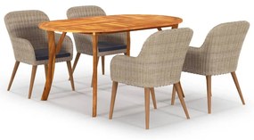 vidaXL 5 pcs conjunto de jantar para jardim castanho