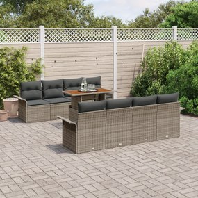 Conjunto de Sofás de Jardim de 9 Peças com Almofadas Cinzas de Rattan
