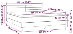 Cama box spring c/ colchão e LED 180x200 cm tecido cinza-escuro