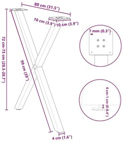 Pés para mesa de jantar em formato de X, 2 peças, branco, 80x (72-73)