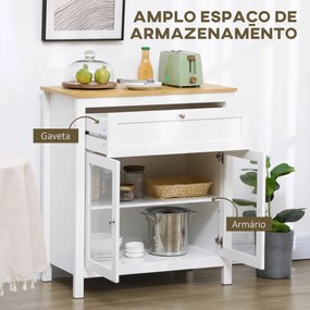 Aparador de Cozinha Moderno Móvel Buffet Auxiliar com Gaveta Prateleira Ajustável e 2 Portas 80x40x90 cm Branco e Madeira
