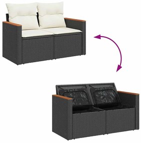 7 pcs conjunto sofás jardim c/ almofadões vime PE/acácia preto