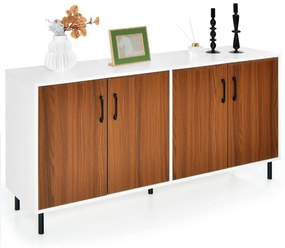 Aparador Buffet para Sala com Armário de Serviço Buffet 4 Portas e Estrutura de 5 Pernas para Cozinha Sala 148 x 40 x 75,5cm Nogueira e branco