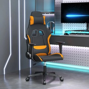 vidaXL Cadeira gaming de massagens tecido preto e laranja