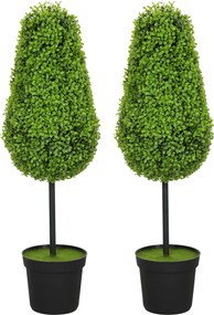 HOMCOM Conjunto de 2 Buxos Artificiais 90 cm Planta Artificial em Forma de Gota, Plantas de Plástico em Vaso Decoração Moderna | Aosom Portugal