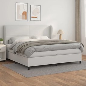 Cama com molas/colchão 200x200 cm couro artificial branco