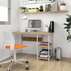vidaXL Secretária p/ PC 105x55x72cm MDF e metal branco/carvalho-claro