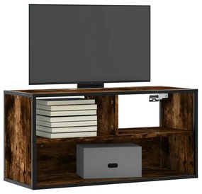 vidaXL Móvel p/ TV 80x31x39,5 cm deriv. madeira/metal carvalho fumado