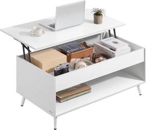 Mesa de centro 50 x 100 x 45/58,5 cm com tampo ajustável e compartimento oculto, branca