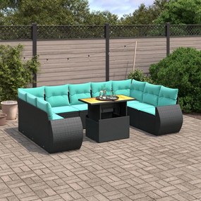 vidaXL 10 pcs conjunto de sofás p/ jardim c/ almofadões vime PE preto