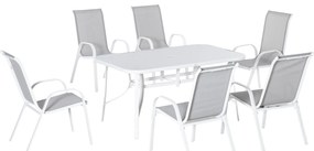 Outsunny Conjunto de Jardim Refeição de 7 Peças Jogo de Mesa e 6 Cadeiras para Terraço com Tampo de Vidro Cinza