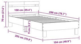 Cama sem colchão com cabeceira 100x200 cm carvalho sonoma