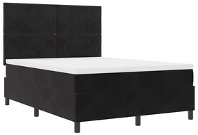Cama com Caixa de Molas com Colchão &amp; LED Preto 140x200 cm Veludo