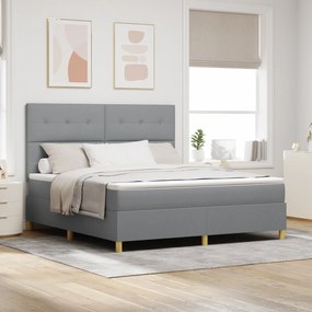 vidaXL Cama Box Spring com Colchão e Luz LED Cinza Claro 180x200 cm Tecido