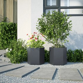 Vasos floreiras jardim 2 pcs hexagonal 46x40x45cm aço antracite