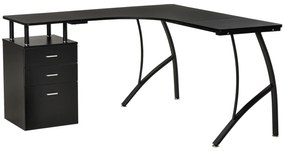 HOMCOM Secretária de Canto para Computador Mesa em Formato de L com 3 Gavetas 143,5x143,5x76cm Preto