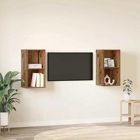 Gabinete de TV de Parede 2 pcs Madeira Antiga 37 x 37 x 72 cm