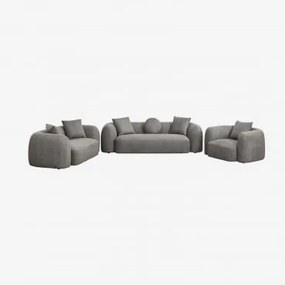 Conjunto De Sala Com Sofá Modular De 3 Lugares, Sofá De 2 Lugares E Poltrona Em Chenille Coco Pano De Chenille Grosso Cinzento Granito - Sklum