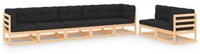 vidaXL 7 pcs conjunto lounge de jardim c/ almofadões pinho maciço