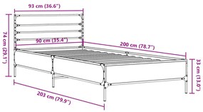 Estrutura de cama 90x200 cm derivados de madeira/metal preto