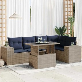 6 pcs conjunto sofás jardim c/ almofadões vime PE/acácia preto