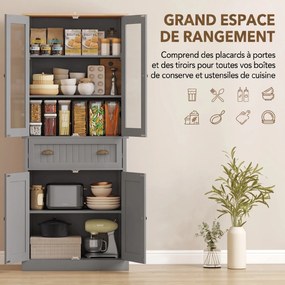 Armário Vitrine de Cozinha, 76 x 40 x 182,5 cm, Prateleiras Reguláveis, Cinzento