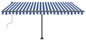 Toldo retrátil manual com LED 400x300 cm azul e branco